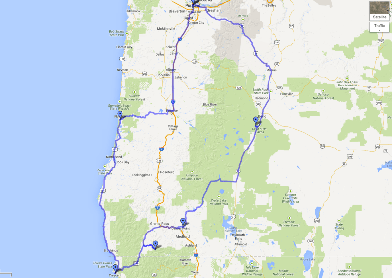 Oregon Road Trip Map 2013